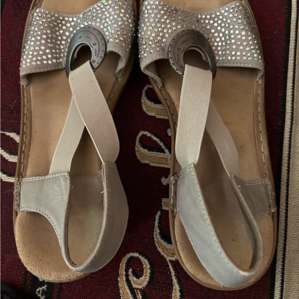 Rieker Silver Sandals with Rhinestone Embellishments